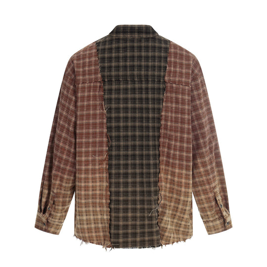 Herren Patchwork-Flanell-Overshirt mit ausgefransten Kanten Shop Nory