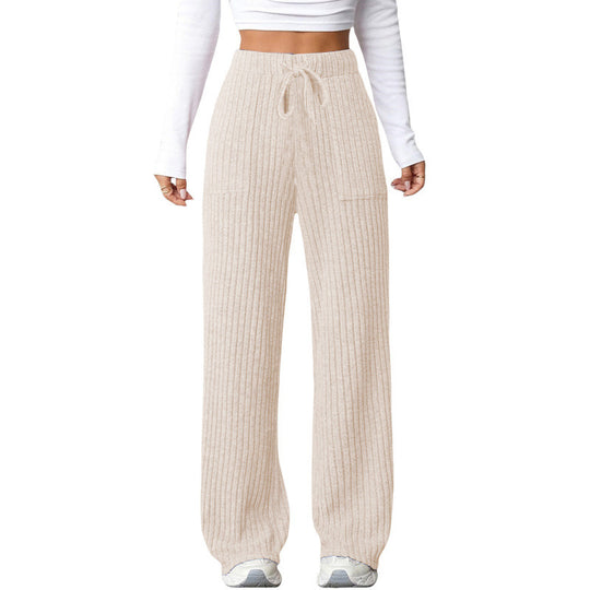Damen Weite Rippstrick-Loungebundhose mit Tunnelzug und aufgesetzten Taschen Shop Nory