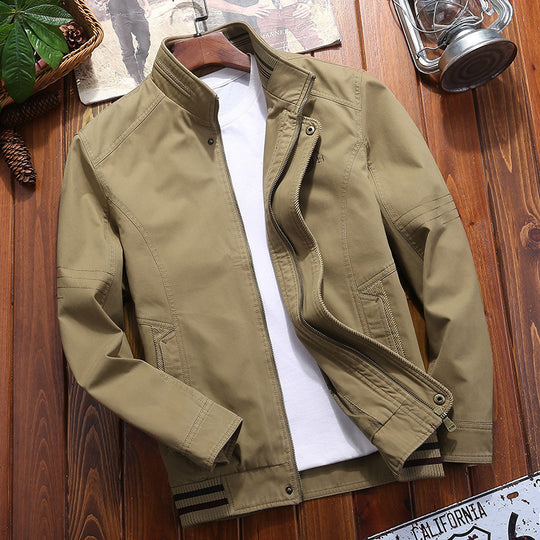 Herren Canvas-Fieldjacke mit Stehkragen, Zipper und gestreiftem Rippbund Shop Nory