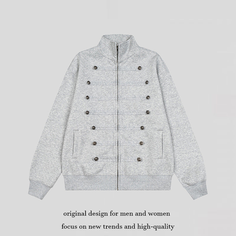 Herren Militärisch inspirierte Sweatjacke mit Stehkragen und Zierknopfleisten Shop Nory
