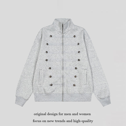 Herren Militärisch inspirierte Sweatjacke mit Stehkragen und Zierknopfleisten Shop Nory