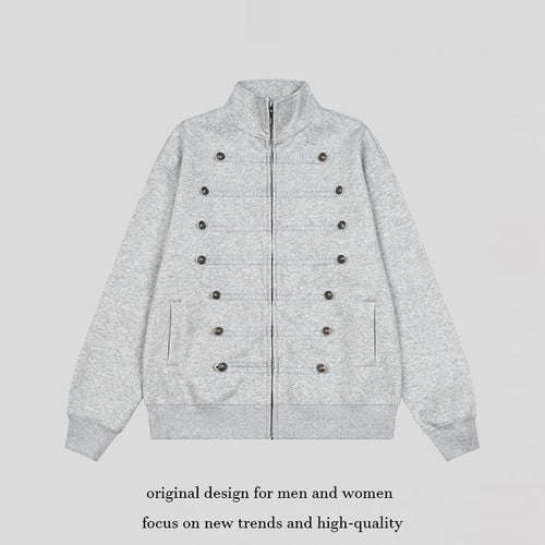 Herren Militärisch inspirierte Sweatjacke mit Stehkragen und Zierknopfleisten Shop Nory