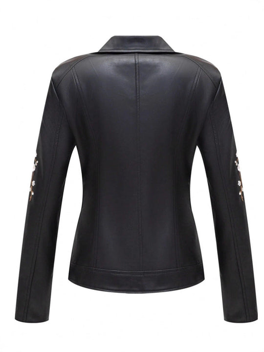 Vegan-Lederjacke - Nieten Design - Reißverschlussdetails - Klassischer Biker Stil