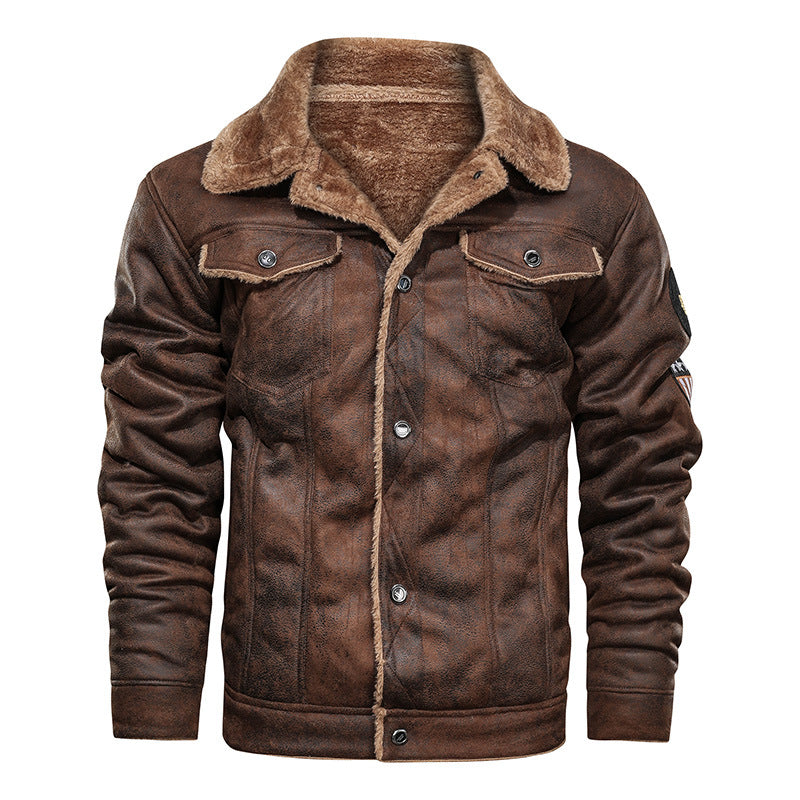 Herren Wildlederjacke mit Teddyfutter und Military-Patches Shop Nory