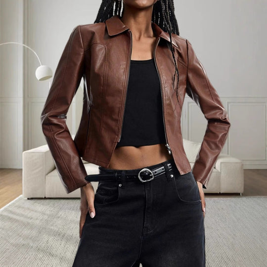 Damen Hochwertige Kunstlederjacke im figurbetonten Schnitt Shopnory