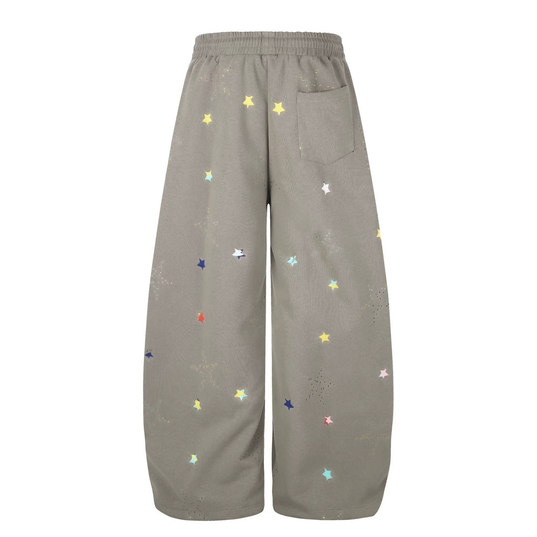 Damen Extraweite Palazzo-Capri-Sweathose mit Sternen-Print, Komfortbund und verstellbarem Saum Shop Nory