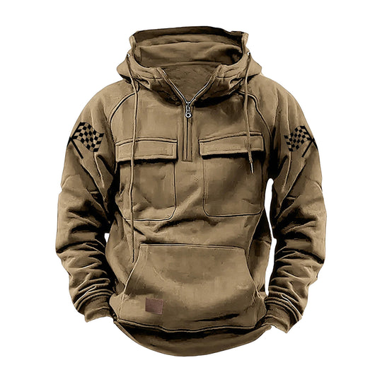 Herren nan Kapuzenpullover mit Halbzip, Cargo-Brusttaschen und Kängurutasche Shop Nory