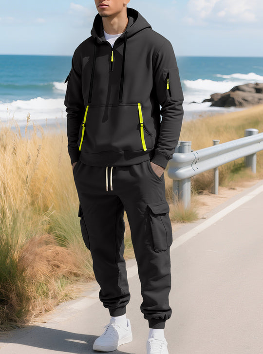Herren Kapuzensweatshirt mit Utility-Taschen, Halbzip und kontrastierenden Reißverschlüssen Shop Nory