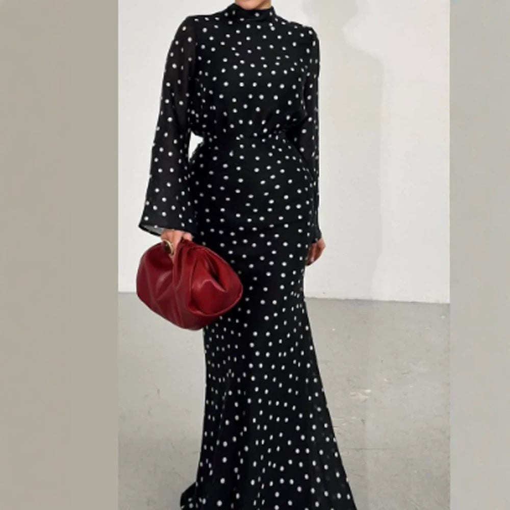 Damen Maxikleid mit taillenbetonter Meerjungfrauen-Silhouette und Tupfenprint Shop Nory