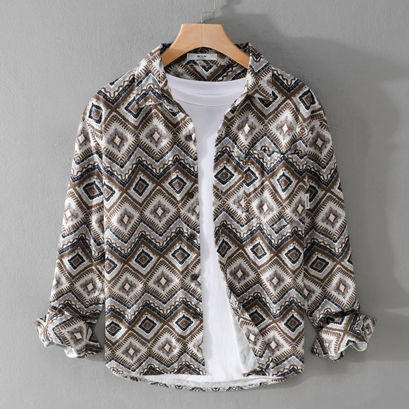 Herren Gemustertes Overshirt im Relaxed-Fit mit geometrischem Diamantprint und Brusttasche Shop Nory