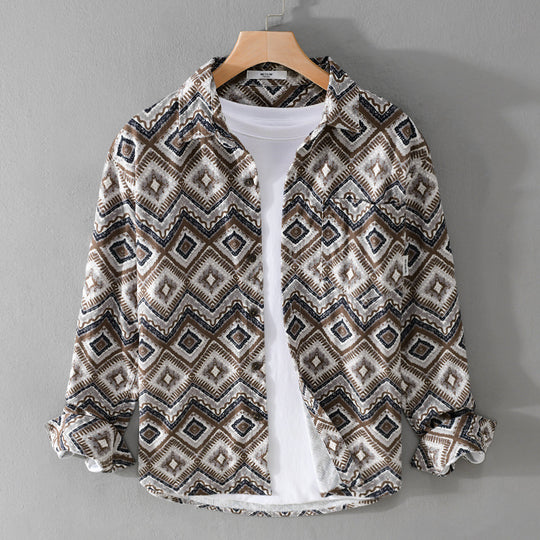 Herren Gemustertes Overshirt im Relaxed-Fit mit geometrischem Diamantprint und Brusttasche Shop Nory
