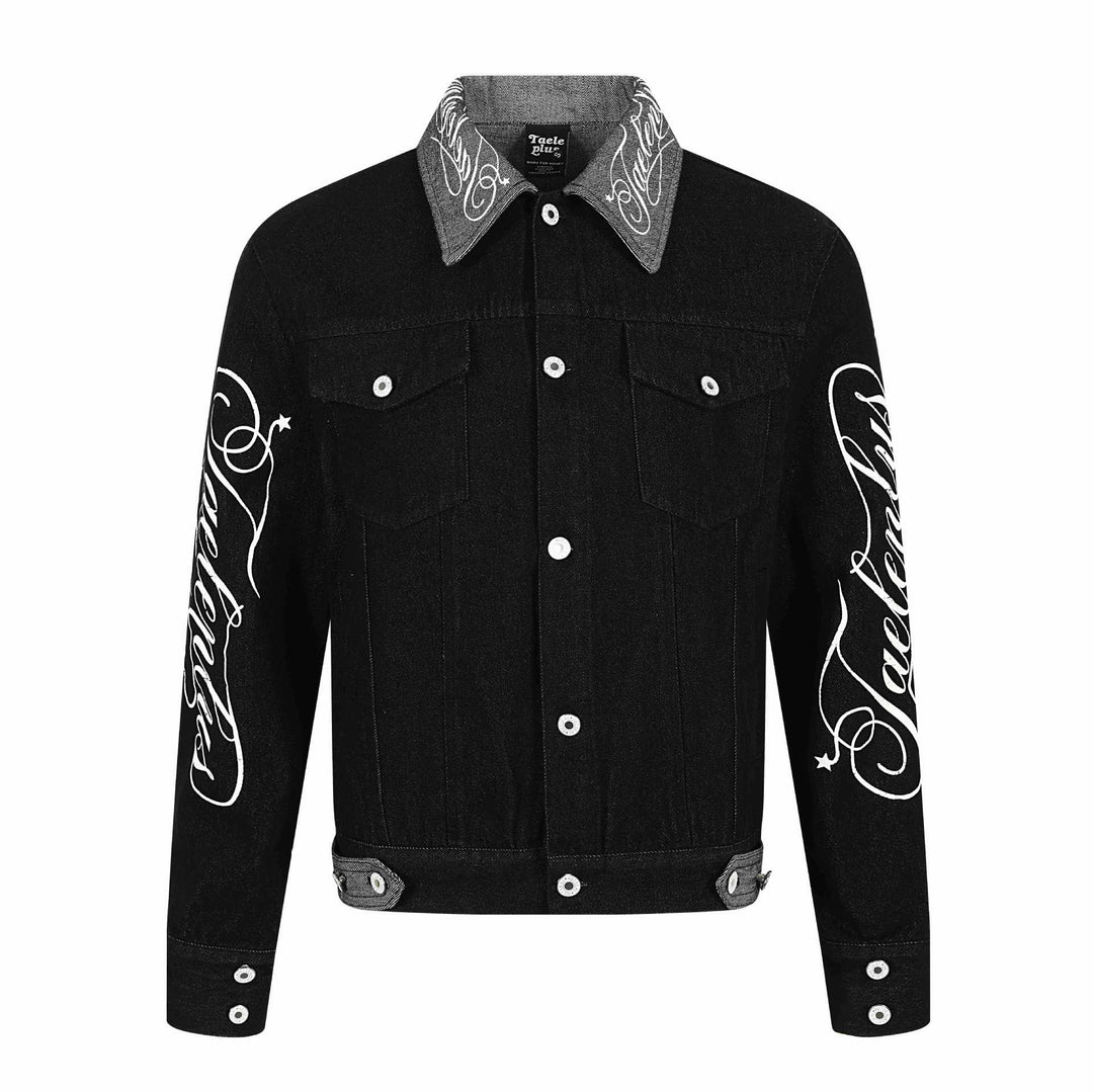 Herren Denim-Blousonjacke mit Kontrastkragen und grafischen Ärmelprints Shop Nory