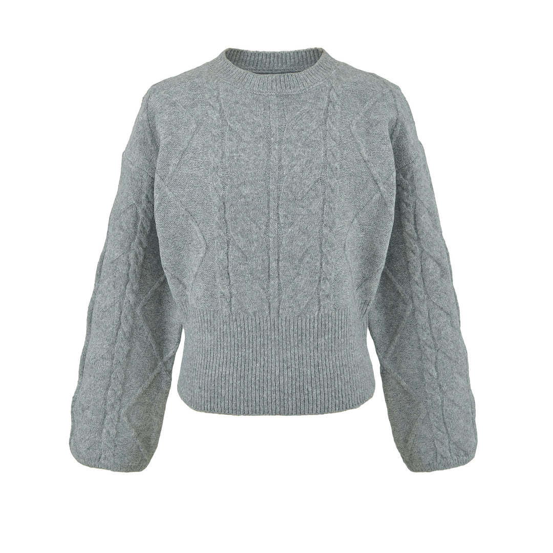 Damen Kurzer Zopfmuster-Strickpullover mit tailliertem Rippbündchen Shop Nory