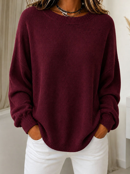 Damen Leichter Cashmere‑Touch Pullover mit Rundhalsausschnitt, überschnittener Schulter und gerippten Bündchen Shop Nory