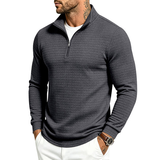 Herren Slim-Fit Pullover mit halbem Reißverschluss und geprägter Quadratstruktur Shop Nory