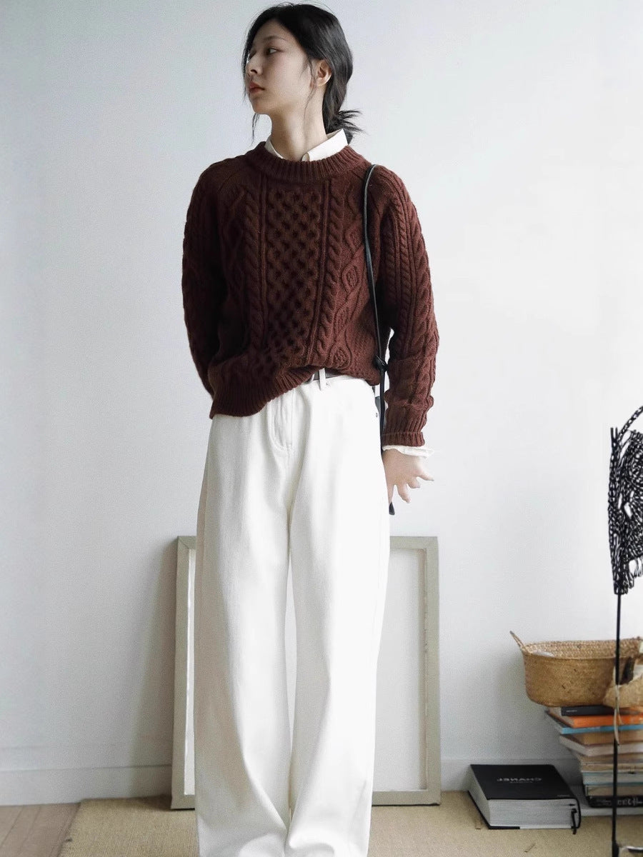 Damen Strukturierter Zopfmuster-Pullover aus Merino-Mix mit gerippten Abschlüssen und kastiger Passform Shop Nory