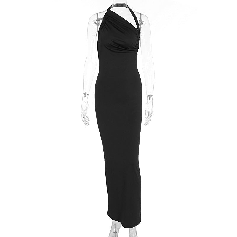 Damen Elegantes langes Wickelkleid mit schulterfreiem Design und gerafftem Oberteil