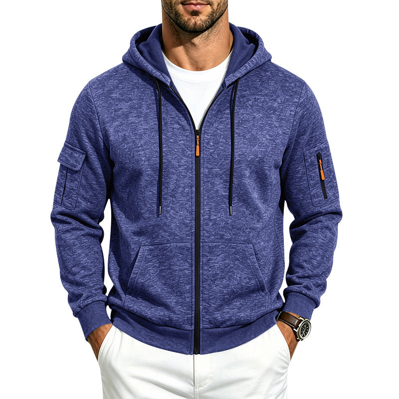 Herren Melierte Zip‑Hoodie‑Jacke mit Utility‑Ärmeltasche und Känguru‑Taschen Shop Nory