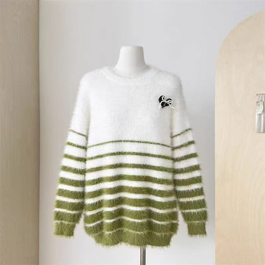 Damen Flauschiger Streifenpullover Shop Nory
