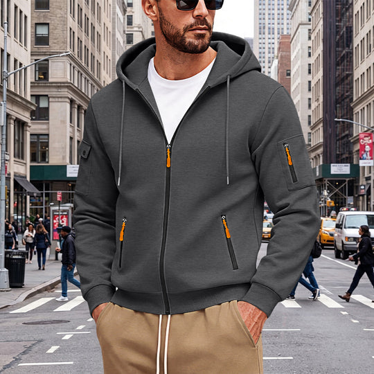 Herren Kapuzen-Sweatjacke mit durchgehendem Reißverschluss und mehreren Sicherheits-Taschen Shop Nory