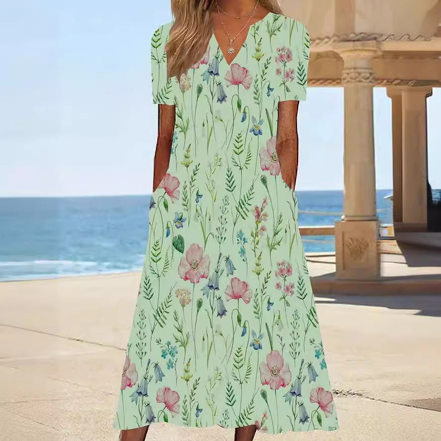 Damen Blumengemusterte Sommerkleid mit Taschen