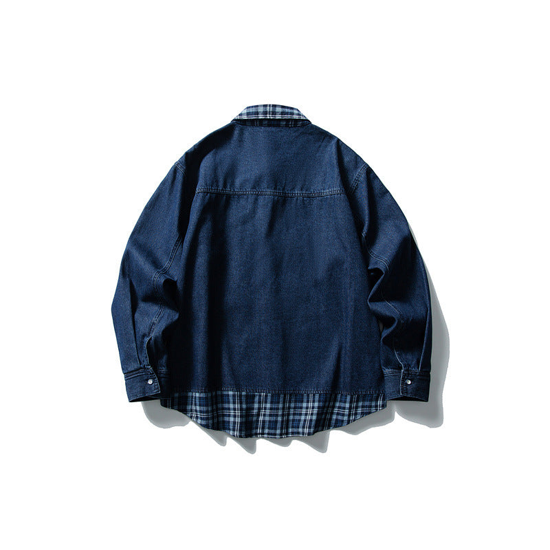 Herren Oversize Denim‑Hemdjacke mit karierter Innenlage, legerem Saum und Brusttasche Shop Nory