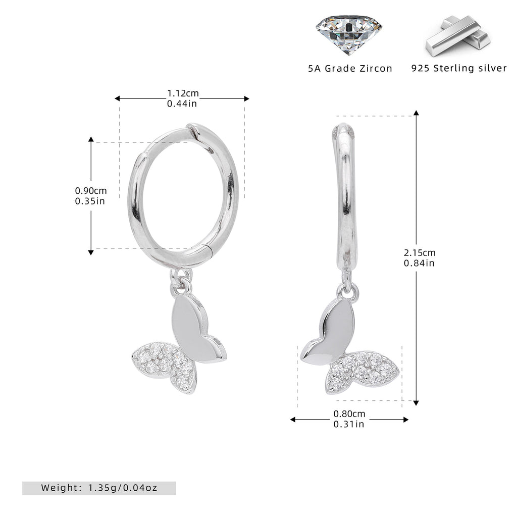 Damen Ohrringe mit funkelnden Schmetterlingsanhängern aus hochwertigem 925 Sterling Silber Shop Nory