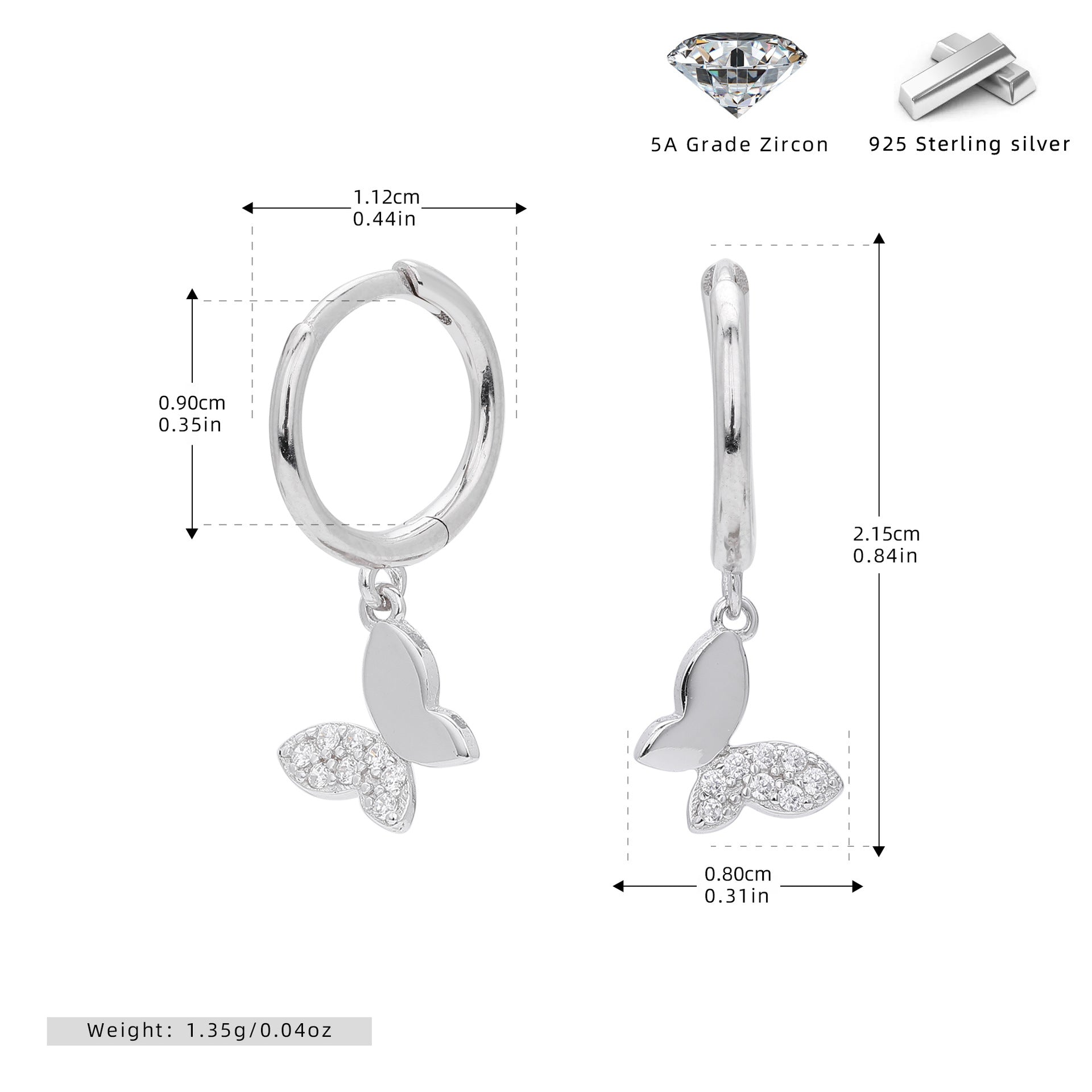 Damen Ohrringe mit funkelnden Schmetterlingsanhängern aus hochwertigem 925 Sterling Silber Shop Nory