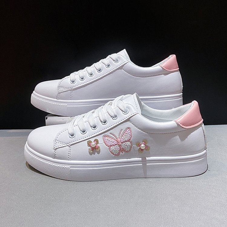 Damen Freizeit Sneakers mit verspieltem Schmetterlings- und Blumenmotiv