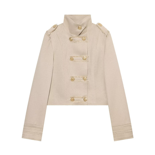 Damen Cropped Uniformjacke im Militärstil mit Stehkragen und Zierknopfleiste Shop Nory