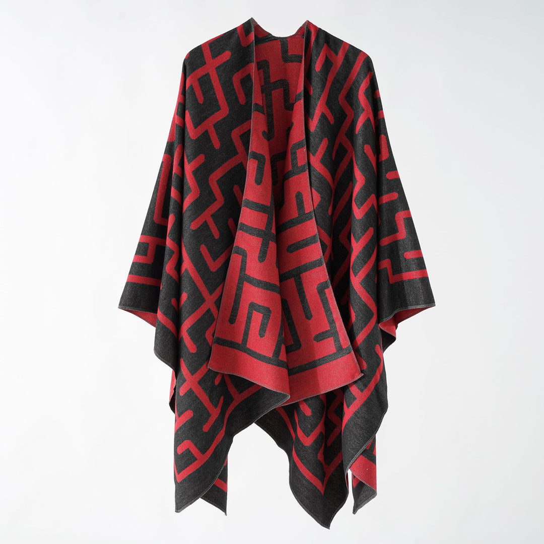 Damen Wendejacquard-Ruana mit grafischem Muster und asymmetrischem Saum Shop Nory