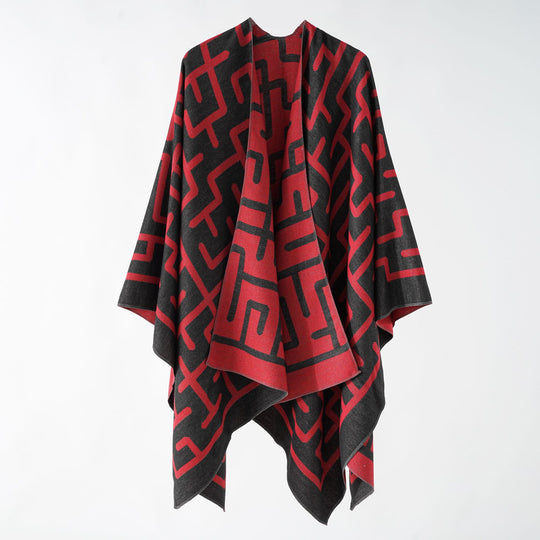 Damen Wendejacquard-Ruana mit grafischem Muster und asymmetrischem Saum Shop Nory
