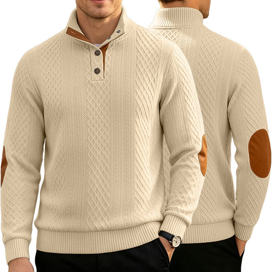 Herren Kabelstrick Troyer Pullover mit Stehkragen und Lederoptik-Ellbogen-Patches Shop Nory