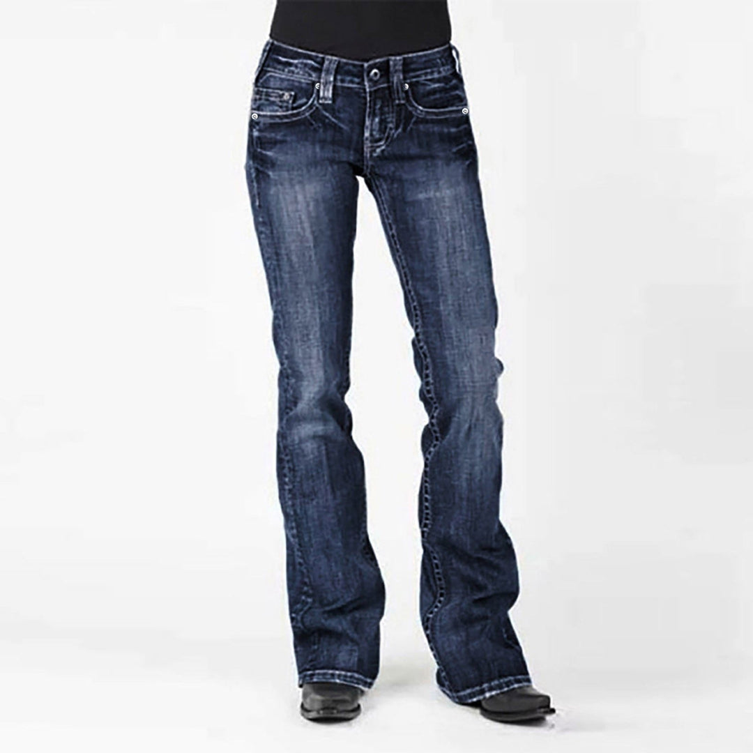 Damen elegante Bootcut Jeans mit hohem Bund und dezenter Waschung