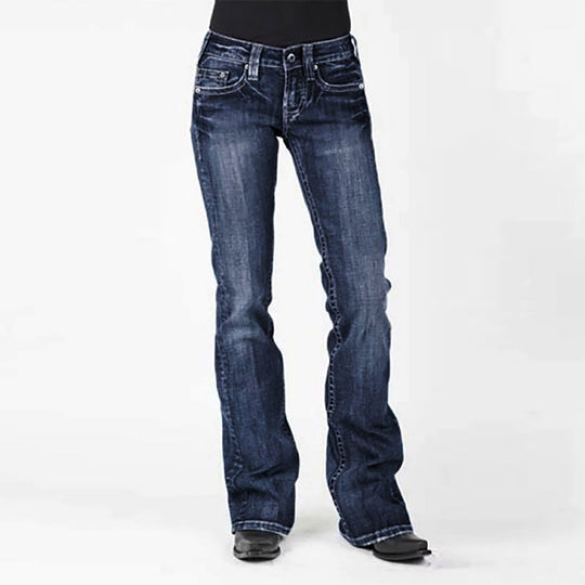 Damen elegante Bootcut Jeans mit hohem Bund und dezenter Waschung