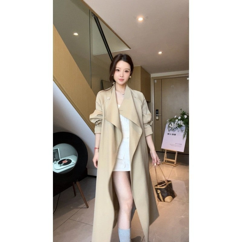 Damen Oversized Trenchcoat mit Taillengürtel Reverskragen und verstellbaren Manschetten Shop Nory