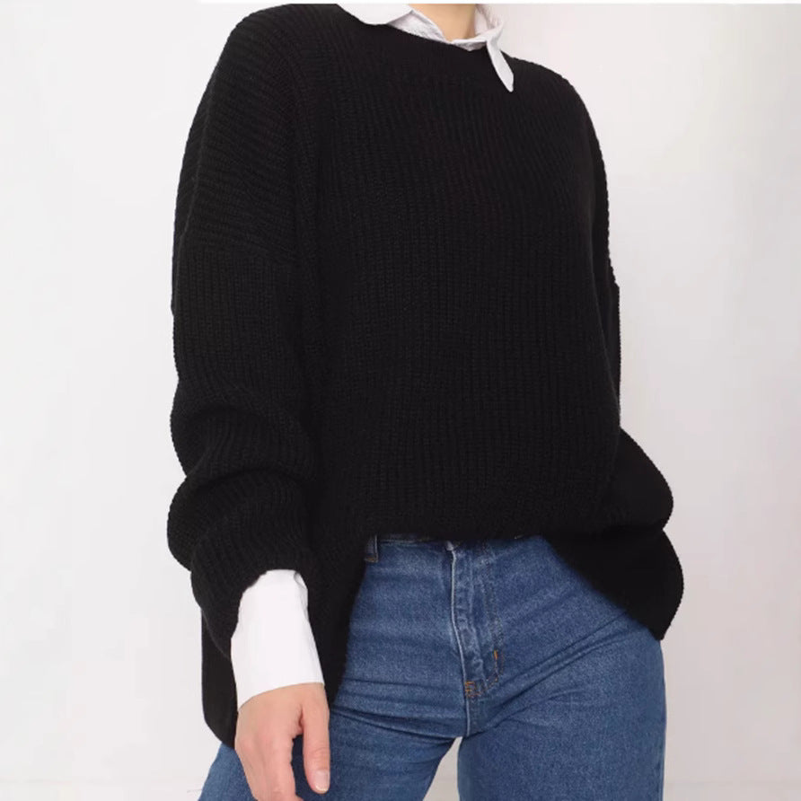Damen Oversize Strukturstrick-Pullover mit Rundhalsausschnitt und überschnittener Schulter Shop Nory