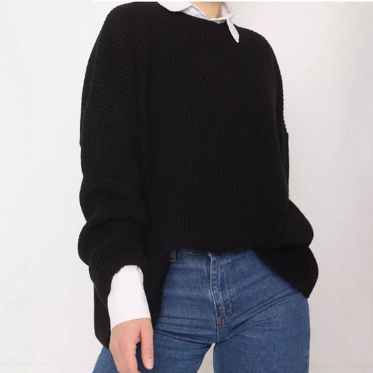 Damen Oversize Strukturstrick-Pullover mit Rundhalsausschnitt und überschnittener Schulter Shop Nory