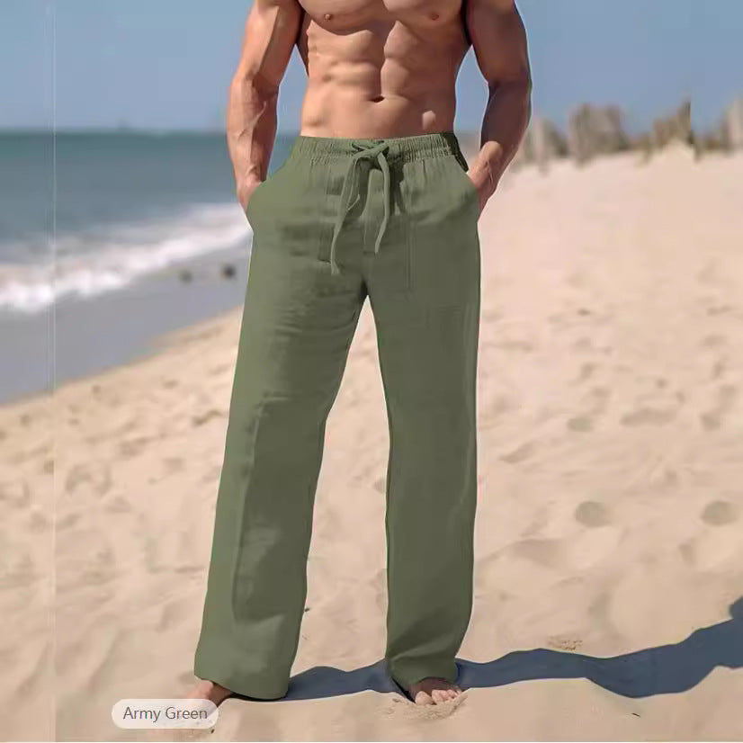 Herren gerade geschnittene Leinen-Loungehose mit Kordelzug, tiefen Eingrifftaschen und atmungsaktiver Struktur Shop Nory