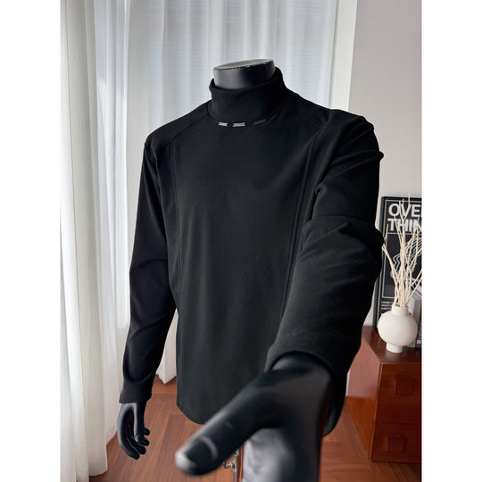 Herren Rollkragen-Feinstrickshirt mit Metallnieten am Kragen und schmaler Silhouette Shop Nory