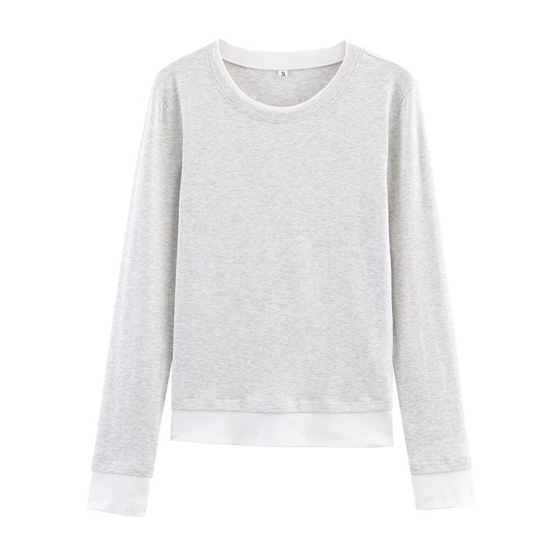 Damen Langarm-Shirt im Lagenlook mit Kontrastbündchen und Rundhalsausschnitt Shop Nory