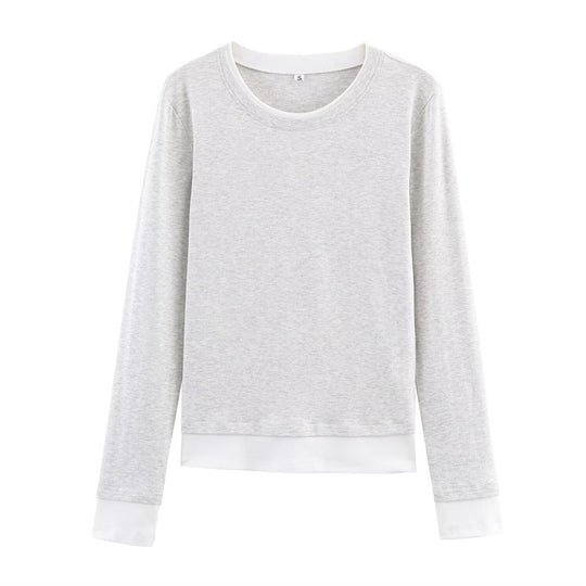 Damen Langarm-Shirt im Lagenlook mit Kontrastbündchen und Rundhalsausschnitt Shop Nory