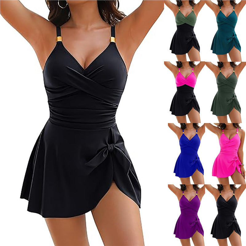Damen Strandkleid mit Wickeloptik und verstellbaren Trägern
