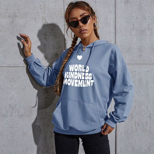 Damen Lässiger Oversize-Kapuzenpullover mit Statement-Print, Kängurutasche und Rippbündchen Shop Nory