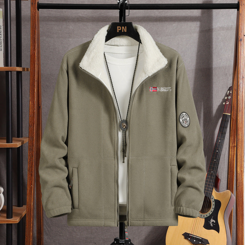 Herren Warme Fleecejacke mit Teddykragen, durchgehendem Reißverschluss und Utility-Taschen Shop Nory