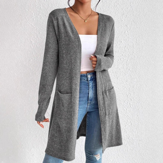 Damen nan offener Longcardigan mit aufgesetzten Taschen und weichem Feinstrick Shop Nory
