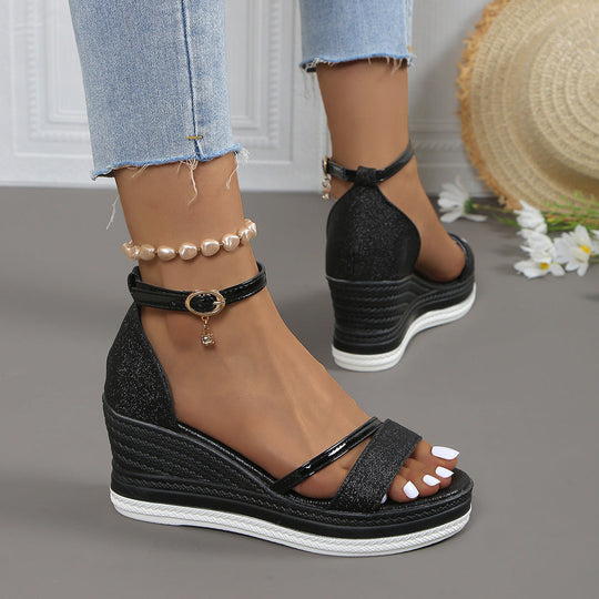 Damen Wedge-Sandalen mit funkelndem Obermaterial und elegantem Riemendesign