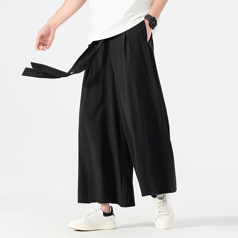 Damen Culotte-Style Hosenrock mit weitem Bein und Bindegürtel Shop Nory