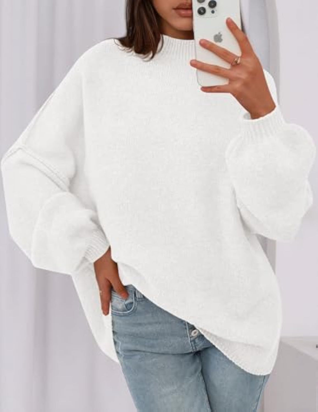 Damen Oversize-Strickpullover mit Stehkragen und Ballonärmeln Shop Nory