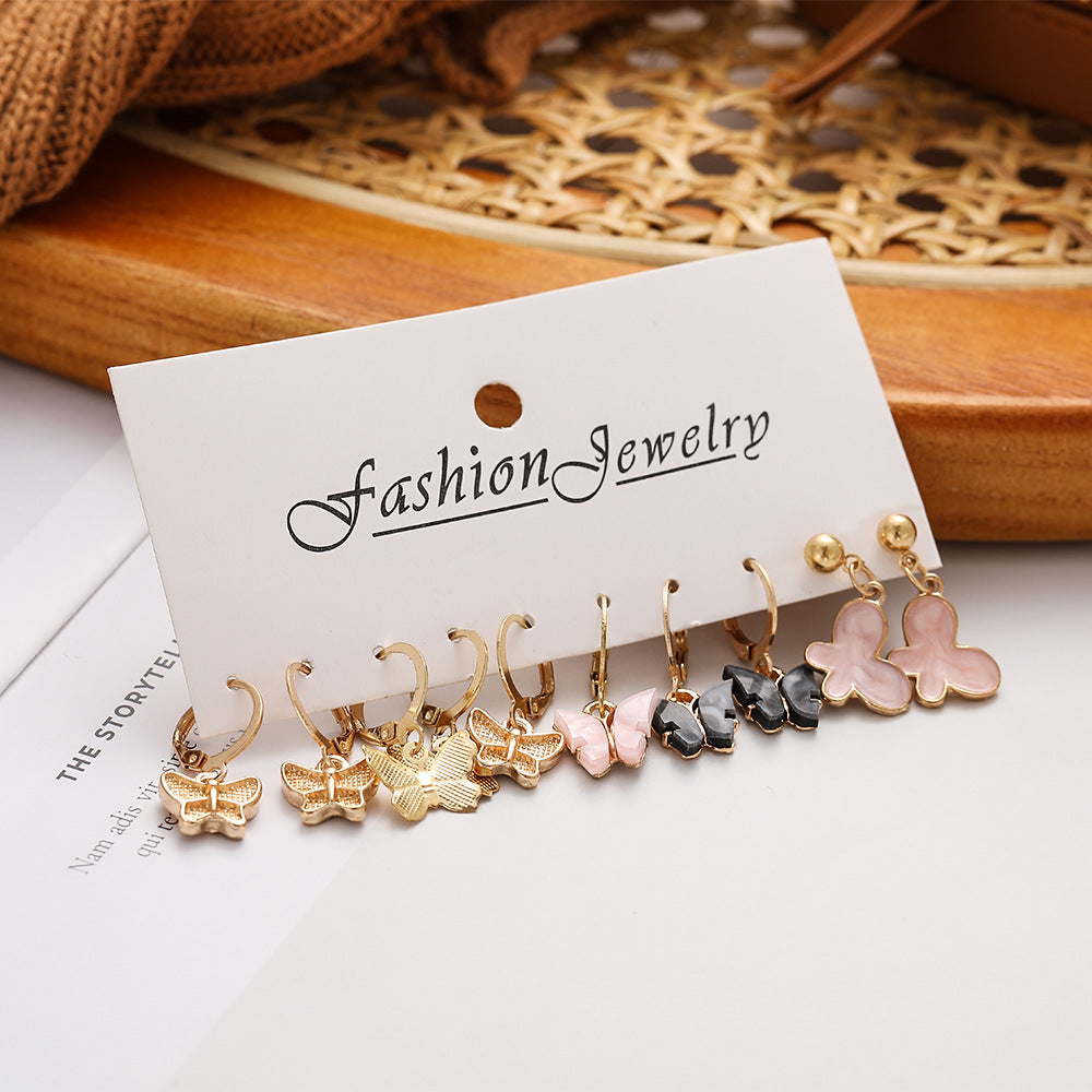 Damen Ohrringe Set mit floralem Schmetterlings- und Herzdesign Shop Nory